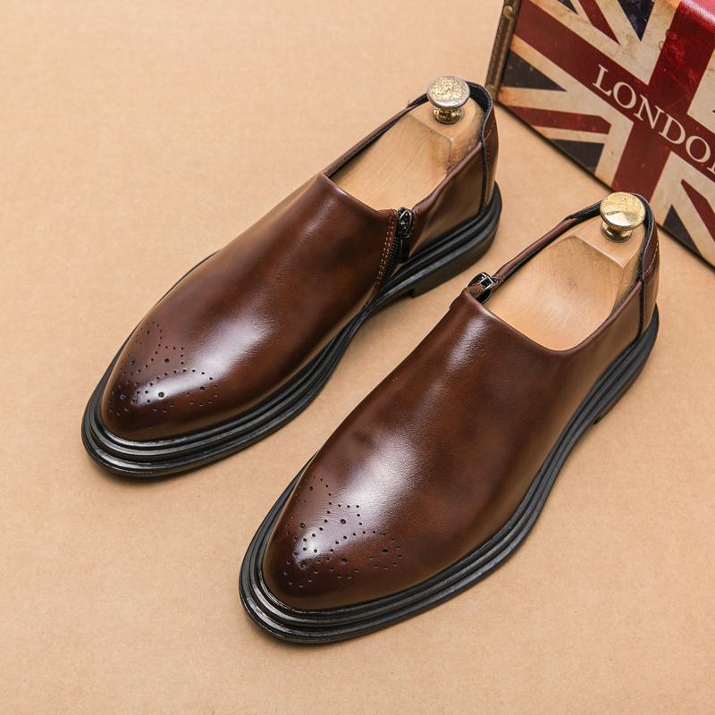 

Чоловіче шкіряне ділове взуття Wingtip Chelsea Formal Brogue Смокінг Весільні чорні лофери великого розміру EU:46 коричневий