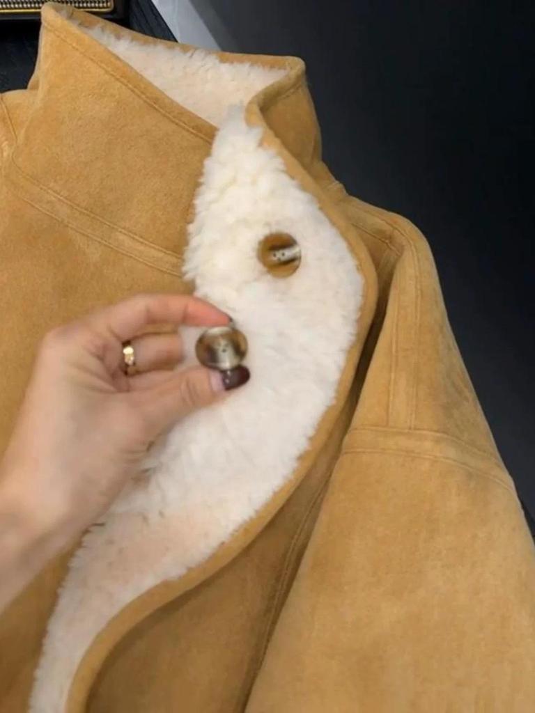 Reversible Suede & Lambswool Fur Hoodie Jacket: Women's Winter Stand Collar
