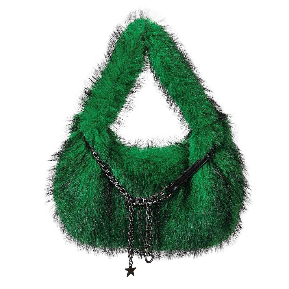Portable Faux Fur Shoulder Bags Y2k Fluffy Tote Bag Portable Fluffy Hobo Bags Dating