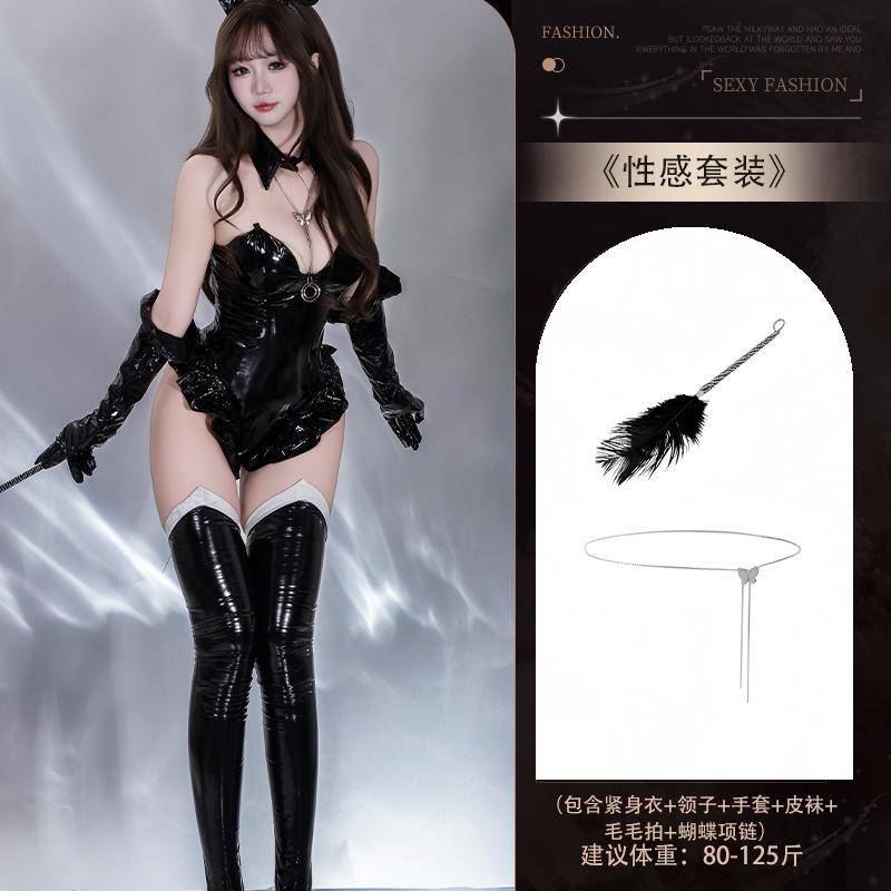 Patent Leather Bunny Girl Sex Passion Queen Sexy Charm Underwear Free Catwoman One-piece Uniform Teasing Set