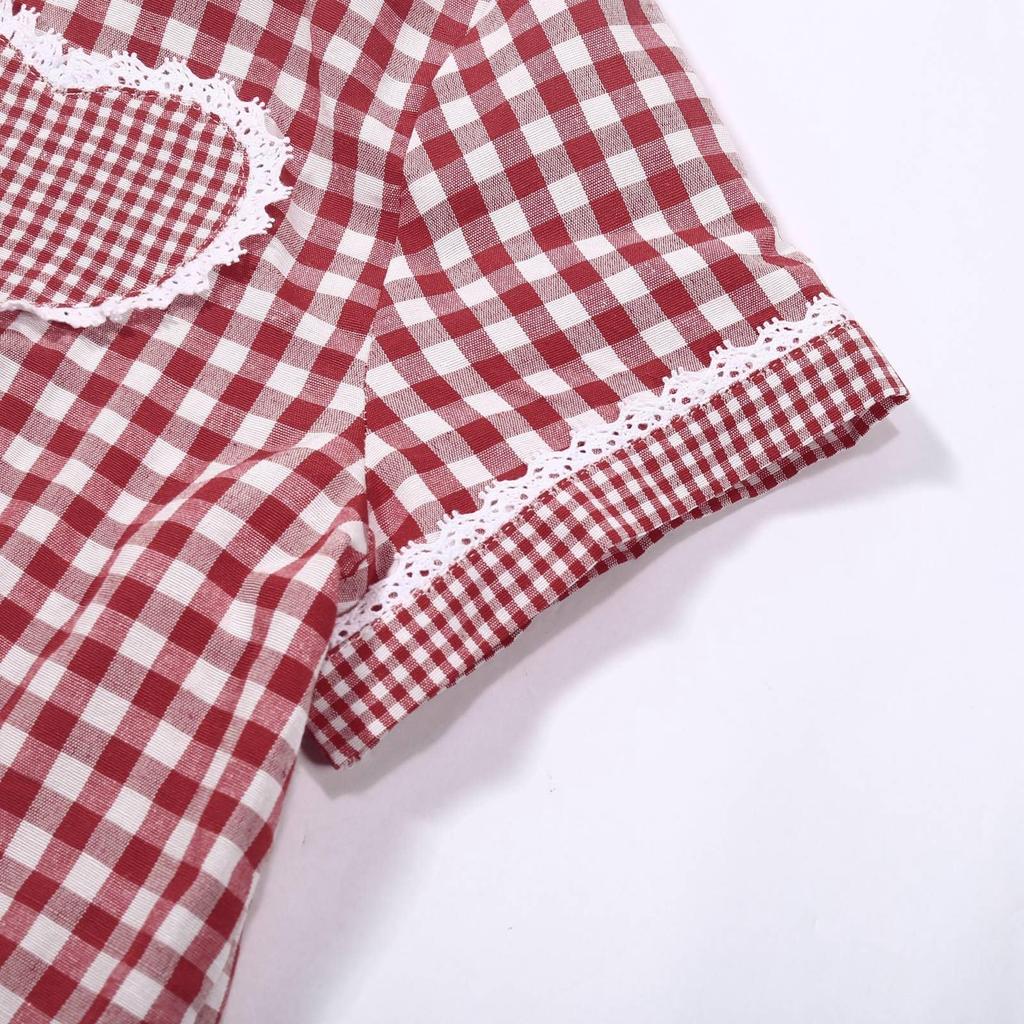 Tradisjonell dame casual rutete skjorte med korte ermer Ølfestival