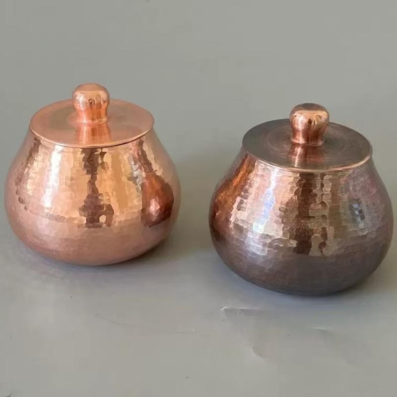 Handcrafted Copper Tea Canister,Retro Thickened Coffee Beans Tank Storage,With lid Spice Container Salt Seasoning Organizer