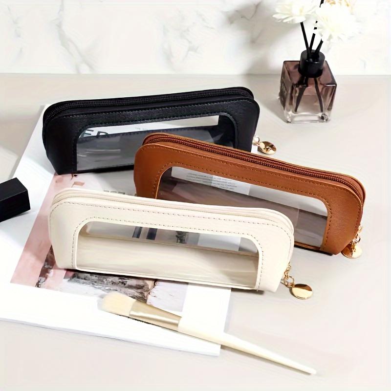 Portable Travel Makeup Bag, Cosmetic Pen & Travel Brush Organizer, Cosmetics, Skincare Storage bag, Transparent Window And Zipper Closure