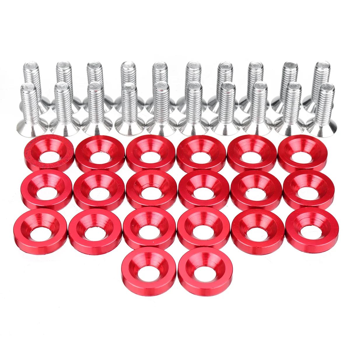 

40pcs M6 Aluminum Hex Head Bolts & Fender Washer Screws - Universal Car Modification JDM Auto Bumper Engine Concave Fasteners червоний