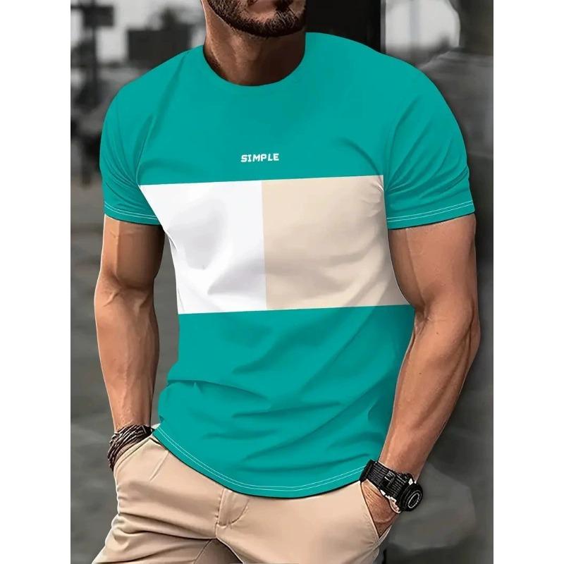 Summer Round Neck 3D Line Logo Print Top Fashionable Casual Short Sleeved Men's T-shirts
