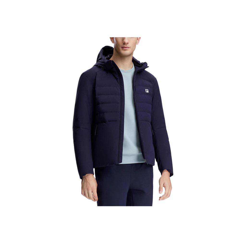Fila 2023 Basic Warm Fitness Hooded Jacket Lightweight Down Coat Men Jackets Dark-Blue A11M341909F-NV