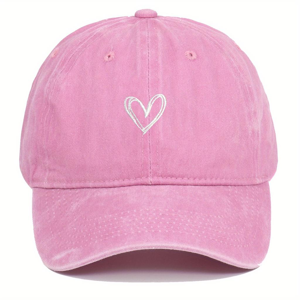 Heart Printing Baseball Cap Washed Cotton Adjustable Dad Hat Retro Streetwear Casual Unisex Headwear