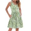 Women's Summer Fashion Casual V-Neck Pleated Stitching Hawaiian Floral Print Sleeveless Pocket Vest Dress