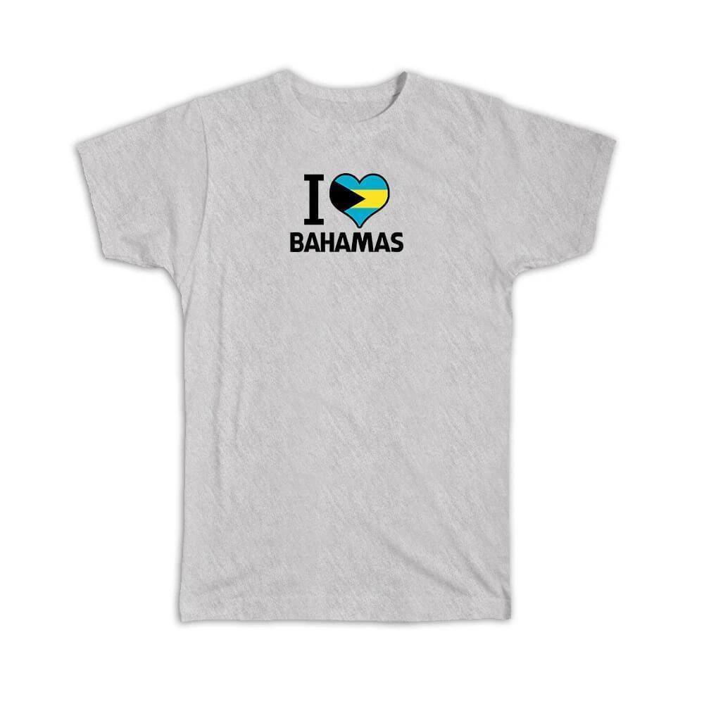 Gift T-Shirt : I Love Bahamas Flag Heart Country Crest Bahamian Expat 2XL