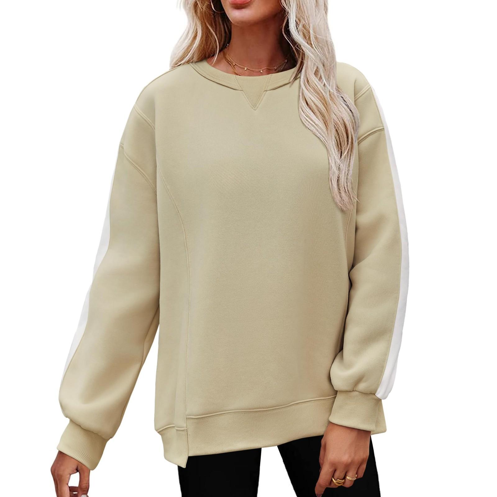 

Женские свободные толстовки, флисовые свитера с круглым вырезом, повседневные удобные осенние модные наряды, элегантная одежда S хаки