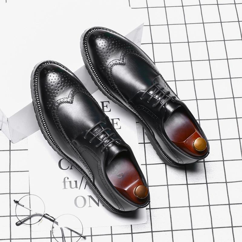 New Pointed Retro British Men'S Business Casual Leather Shoes Engraved Men'S Lace-Up Leather Shoes 830-G