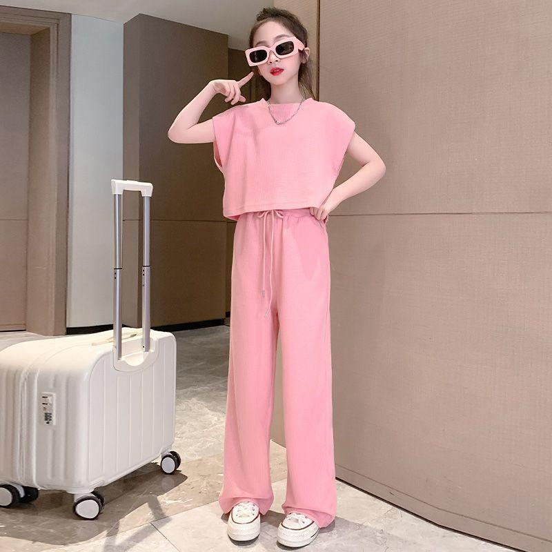 Girls' Summer Outfit Set Summer Fashion Stylish Casual Versatile Lady-like Short Sleeve Two Piece Set for Older and Middle-aged Children