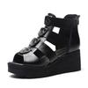 Women Leather wedge platform fish mouth sandals summer comfortable hollow high-heeled thick-soled Roman sandals C995