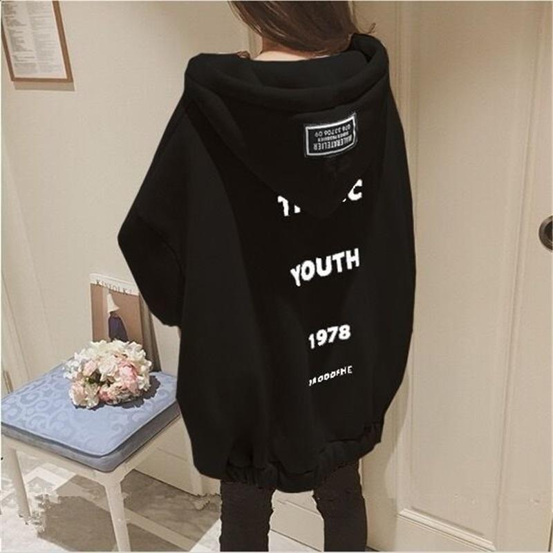 

Women s Oversized Hoodie Back Print Long Sleeve Casual Fleece Sweatshirt M чёрный