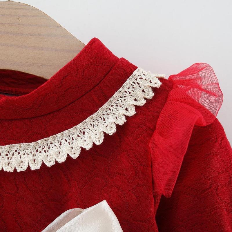 Baby Girls Dress Lolita Bow Patchwork Princess Dress Autumn Children's Dress