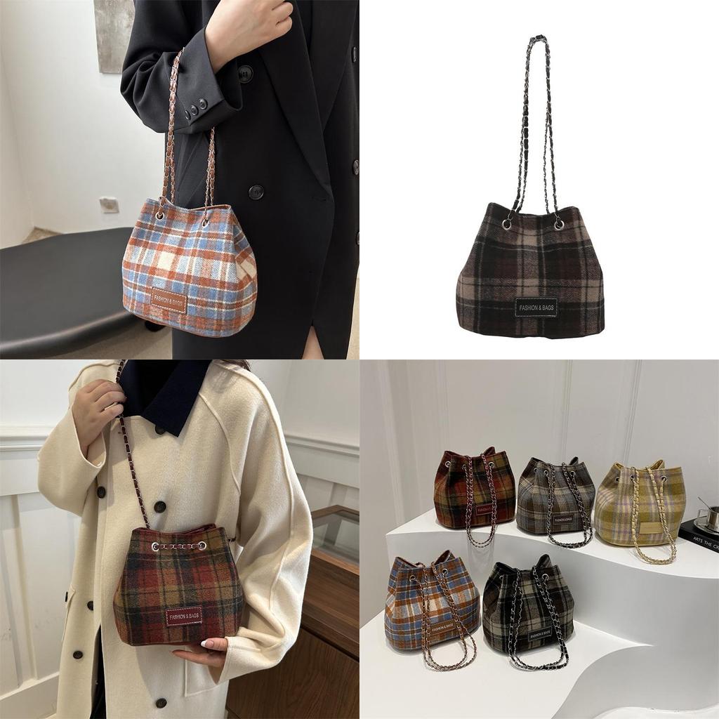 Elegant Fashionable Plaid Handheld Bucket Bag For Women Ideal For Everyday Use