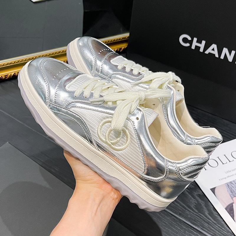 Cowhide Little White Shoes 2025 Spring New Thick-soled Sports Versatile Casual Shoes Women's Small Fragrant Style Flat-soled Dad Shoes Women