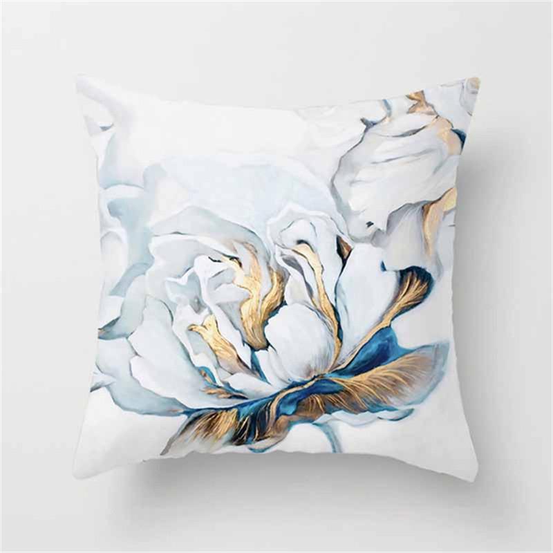 Blue flower and bird printed polyester square cushion cover for home living room sofa office decoration waist cushion pillowcase