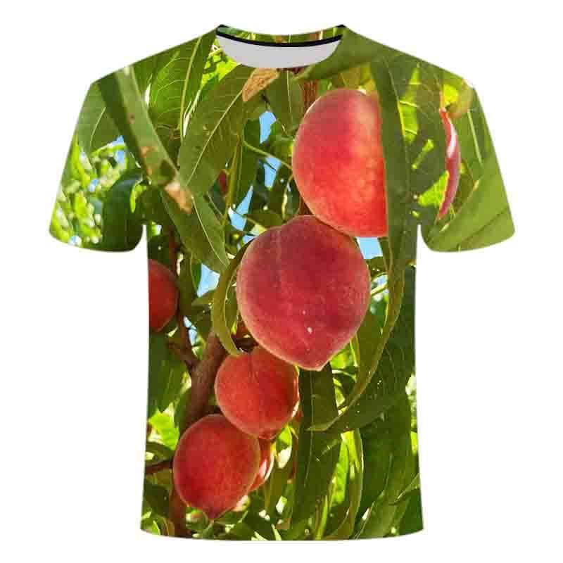 Fruit peach series 3D printed short sleeves, summer niche fashion versatile trend round neck comfortable top T-shirt