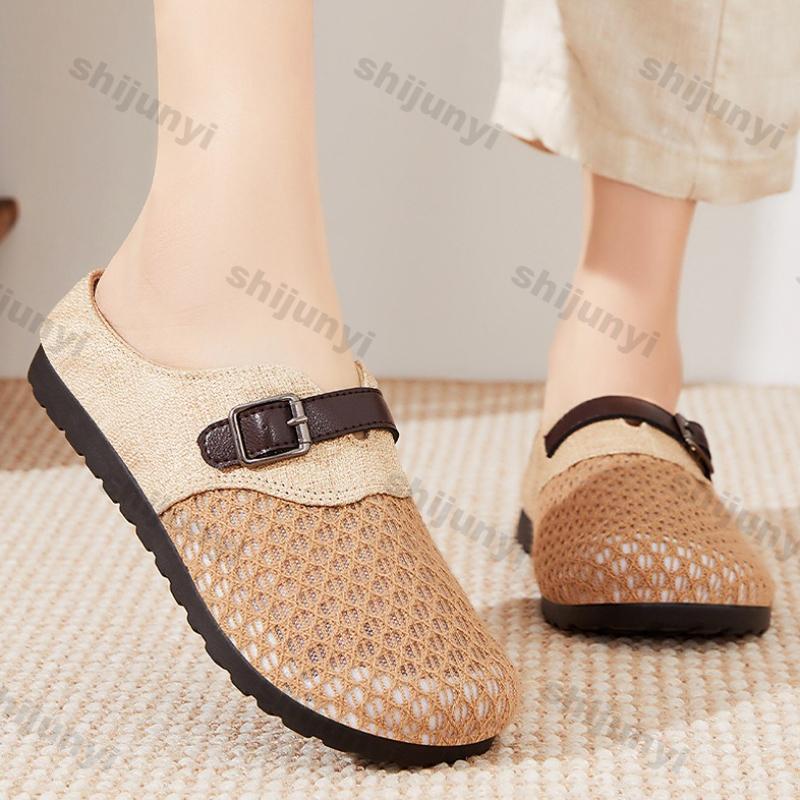 Fashion Women Shoes 2025 Summer New Breathable Mesh Non Slip Half Drag Shoes Comfortable Soft Sole Outdoor Women Fly Weave Casual Shoes