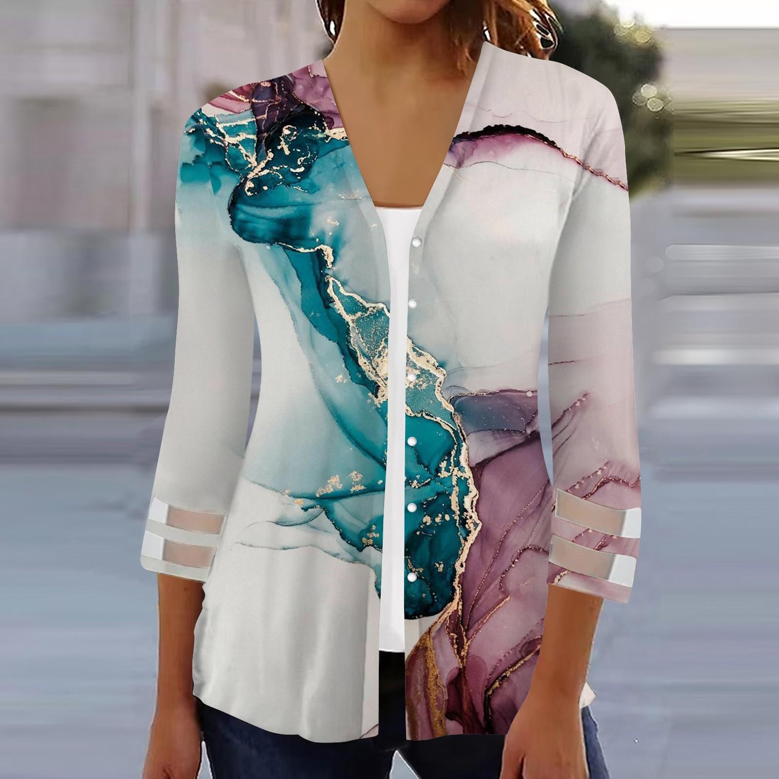 

Женская свободная повседневная рубашка с принтом и рукавами три четверти, сетчатая рубашка на пуговицах, кардиган, топ L