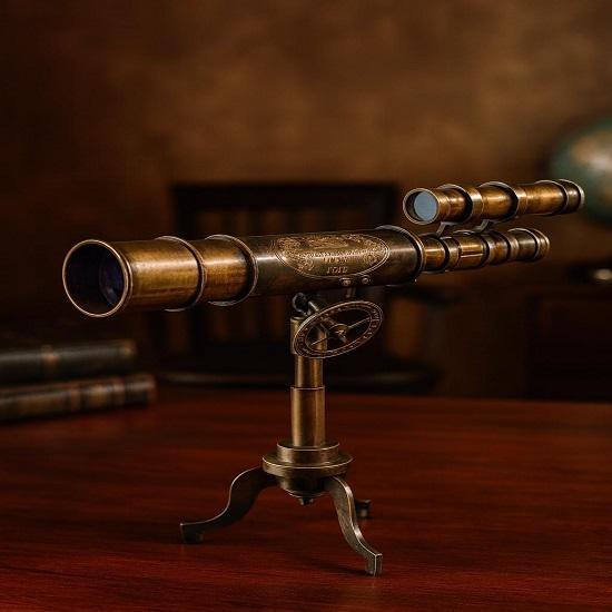 Engraved Nautical Brass Double Barrel Telescope with Tripod
