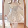 French Sweet Wind Small Flying Sleeves Floral Dress Women's Summer Small Bow Waist On the Run Princess Short Skirt