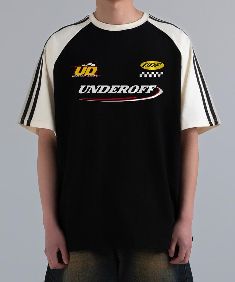 UNDEROFF Oversized Raglan Track Line Short Sleeve T-Shirt Racing Burgundy