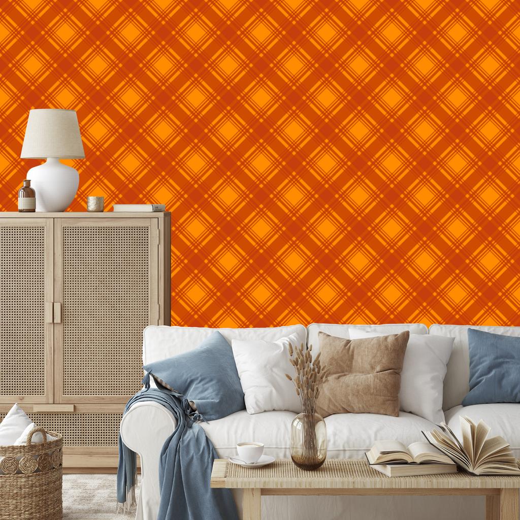 Halloween Plaid Wallpaper Peach and Orange 50x1000