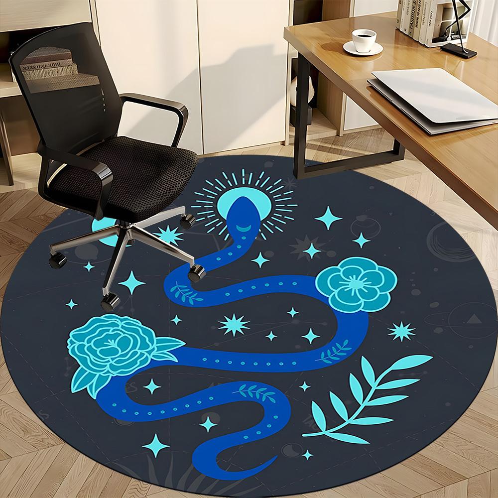 1pc Snake Flowers Office Round Area Rug,  Mat Suitable For Office, Under Office Chairs Bedroom Living Room Home Decor, Room Deco