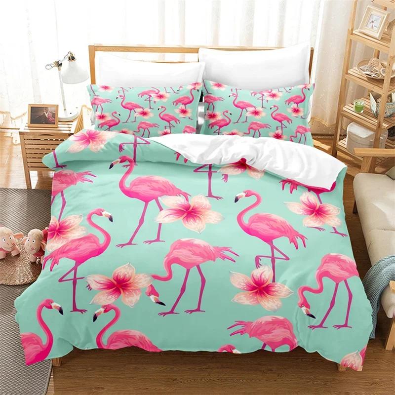 

Comforter Flamingo Microfiber Palm Leaves Flower Bedding Set Hawaiian Islands Tropical Floral King For Girls Teens Comforter (quilt)-EU Single(135*200cm)3pcs