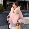 Solid color cartoon short cotton-padded clothes women's hooded big fur collar autumn and winter thickened thermal cotton jacket brick and mortar store