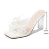 Fashion Elegant Women's Pearl Bowtie Sandals Summer 2025 Thick High Heels Crystal Slippers Woman Square Toe Lace Beaded Gladiator Shoes