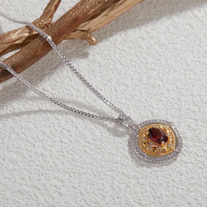 Color Treasure Jewelry Necklace Women'S S925 Sterling Silver Natural Garnet Amethyst Pendant Devil'S Eye Clavicle Chain
