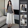2026 Summer Plaid Sleeveless Maternity Top & Apricot Hollow-Out Skirt Set