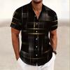 Herren Geometrisches Gitterhemd Knopfhemd Kurzarm Mode Lässig Outdoor Urlaub Streetwear 3D Gedrucktes Revershemd