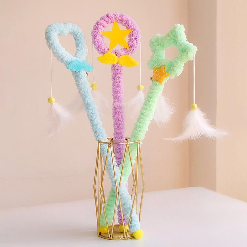 Teaser Feder Spielzeug Kätzchen Lustig Bunt Stab Plüsch Haustier Interaktiver Stick Zubehör