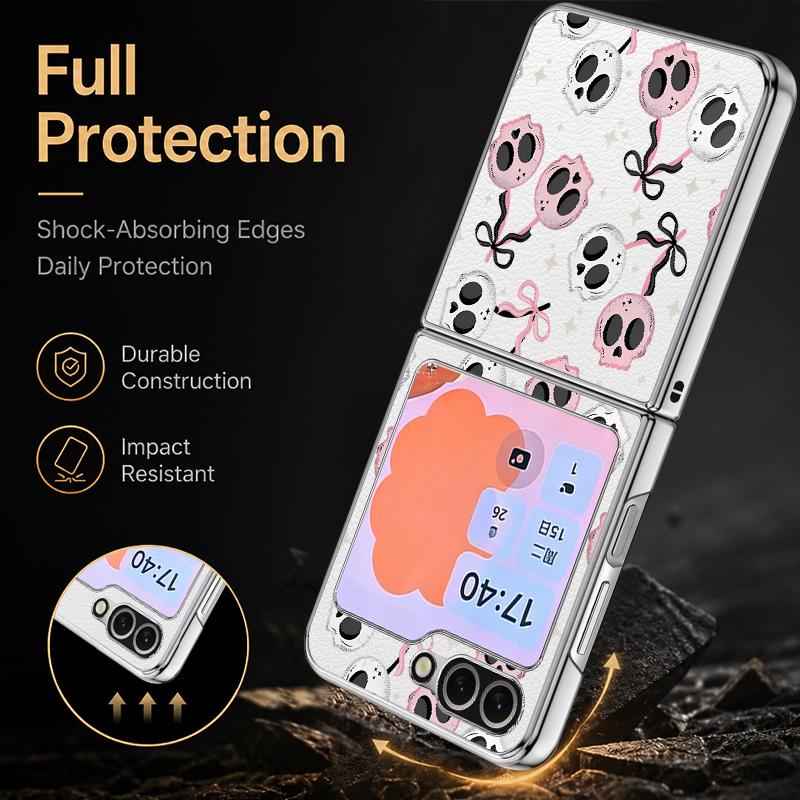 Punk Dark Aesthetic Skull Case For Samsung Z Flip 8 7 6 5 Luxury Plating Leather Skin Folding Phone Cover For Galaxy Z Flip8 Flip7 Flip6