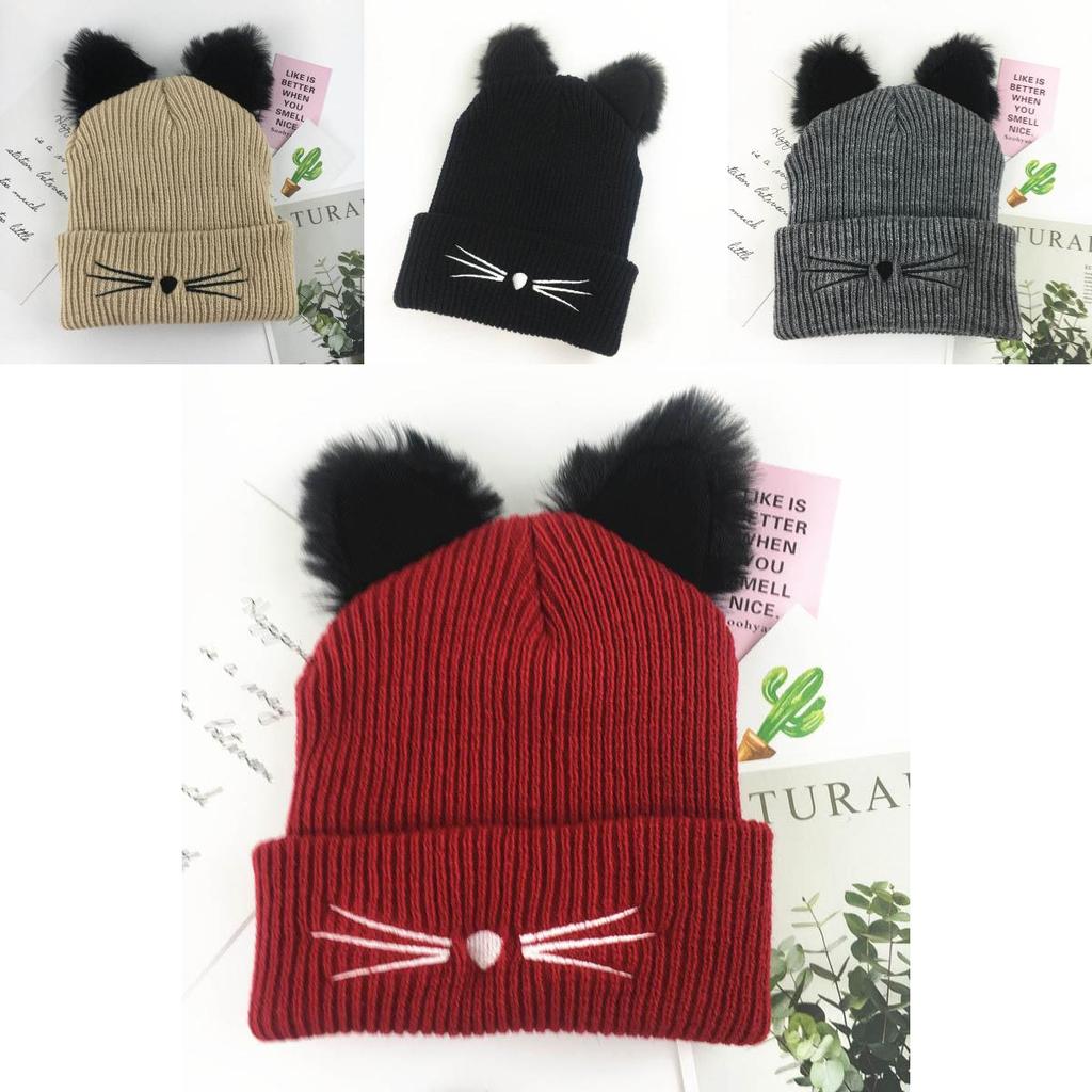 Cozy Cat Ears Women Hat Knitted Acrylic Warm Winter Beanie Caps For Fashionable Comfort