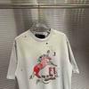 Cross-border beauty tide Paly Hollywood red horse F1 printing old damage heavy cotton short-sleeved T-shirt tide
