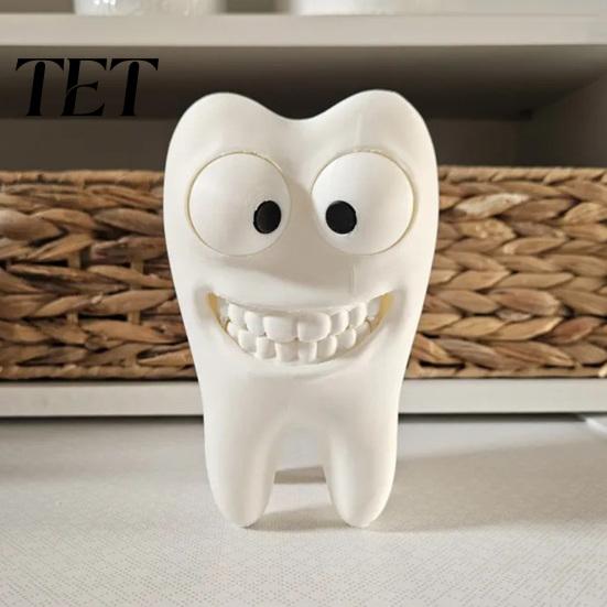 Bathroom Counter Organizer 3D Printed Smiling Tooth Toothbrush Holder, Funny Dental Desk Figurine, Small Sculpture Creative Shaped Storage Stand