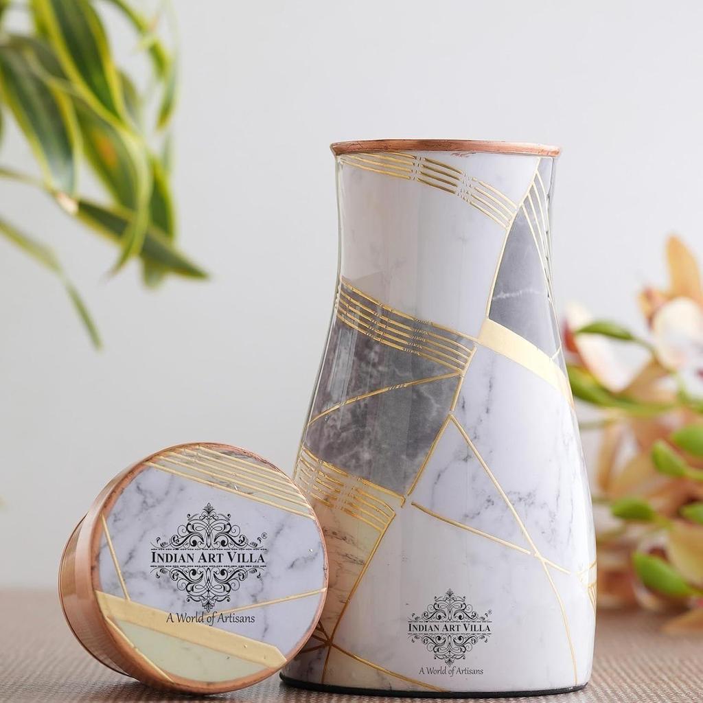 Gold Marble Print Copper Water Bedroom Bottle, Designer Copper Drinkware, Volume- 850 ML