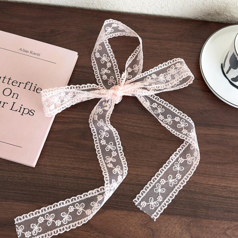 Pink Lace Flowers Long Strip Silk Scarf Headbands Bow Hair Rope Womans Girls Sweet Tie Hair Turban Ribbon Lady Headdress Fashion