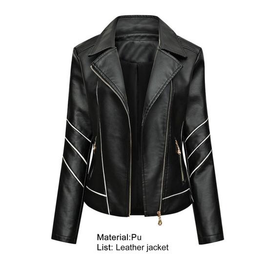 Women Jacket Solid Color Faux Leather Windproof Slim Lady Coat for Motorcycle Riding
