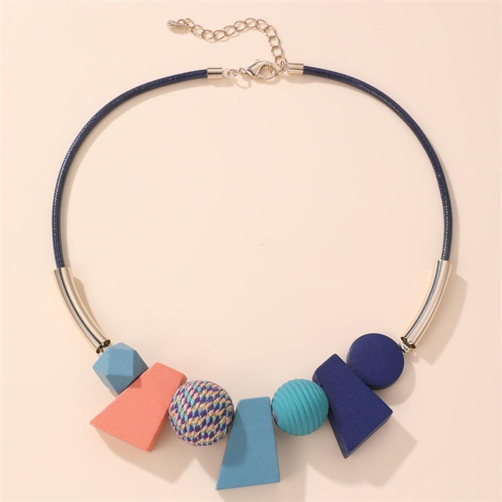 Beads Simple Geometric Necklace Colorful Ethnic Style Necklace Personality Wood Necklace  Daily