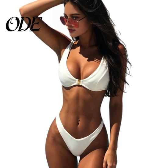 Damen Sexy Badeanzug Neckholder Bikini Set, Push-Up Tiefes V-Ausschnitt Verstellbare Dreieck Oberteile mit High-Cut Unterteil, Schnelltrocknende Atmungsaktive Bademode Lange Beine