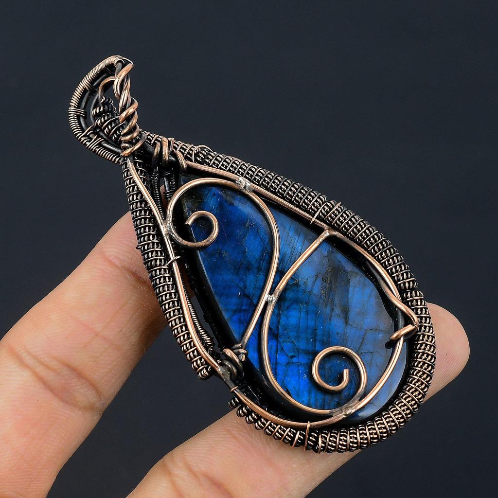 Blue Flash Labradorite Jewelry, 999 Copper Wire Wrapped Pendant, Handmade Gemstone Jewelry, Gifts For Wife Brand New Pendant