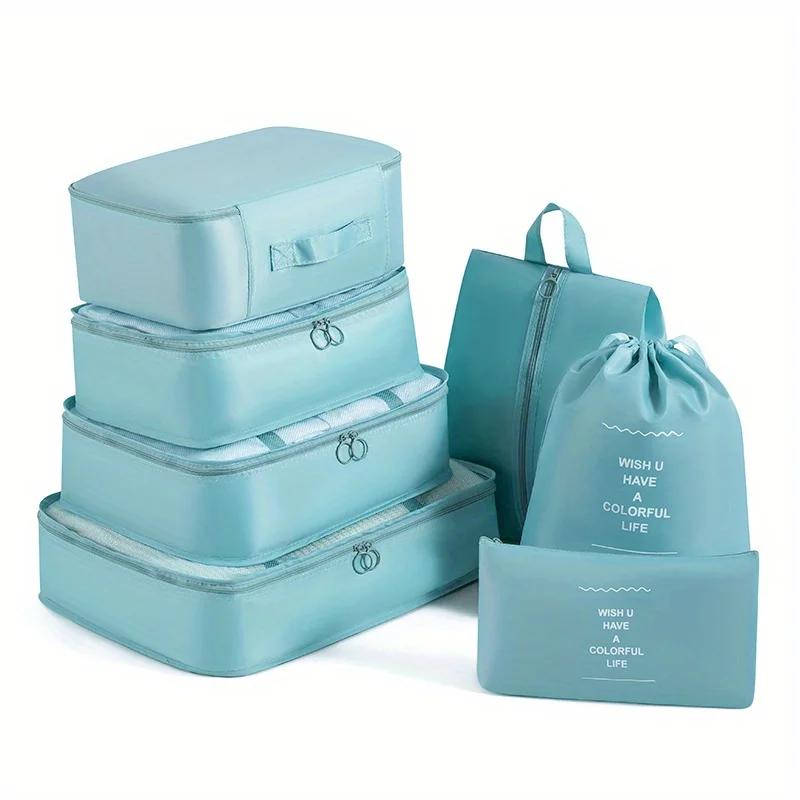 7pcs Set Travel Packing Cubes, Portable Mesh Luggage Storage Bag, Underwear Clothes Organizer Bag With Shoes Bag