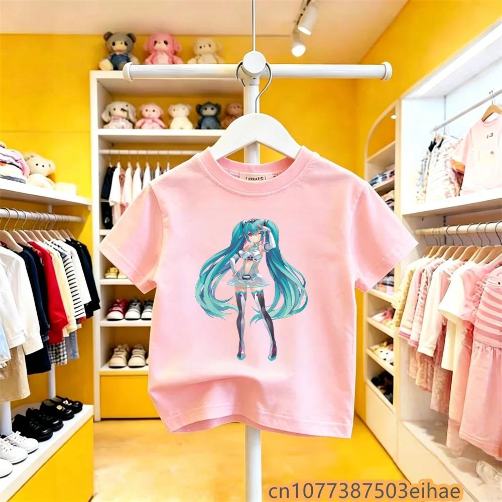 Summer Trend Hatsune Miku Collaboration Pure Cotton Short Sleeve Loose Fit Printed Casual Tee Soft Skin Friendly for Boys Girls