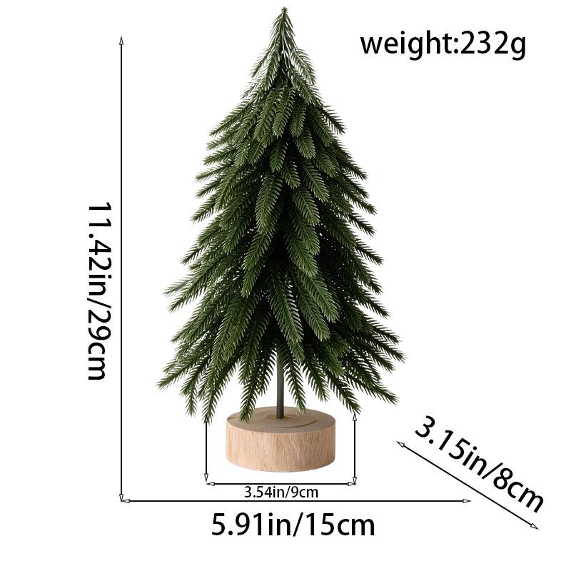 Mini Snowy Cedar Christmas Tree with Round Wood Base - Desktop Ornament